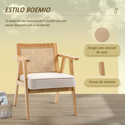 Poltrona Nora - Encosto em Vime e Estrutura de Madeira de Borracha - 63x69x78 cm - Design Natura