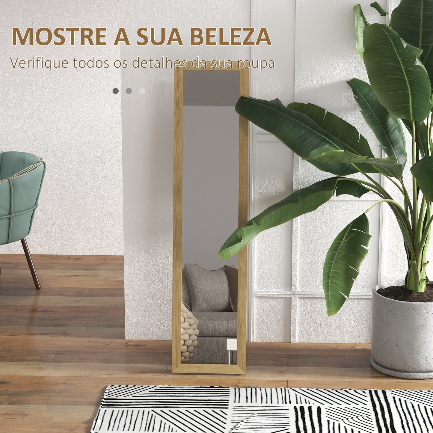 Espelho de Corpo Inteiro 37x155 cm Espelho de Pé Espelho de Parede Retangular com Estrutura de Madeira Decorativo para Sala de Estar Dormitório Corredor Madeira