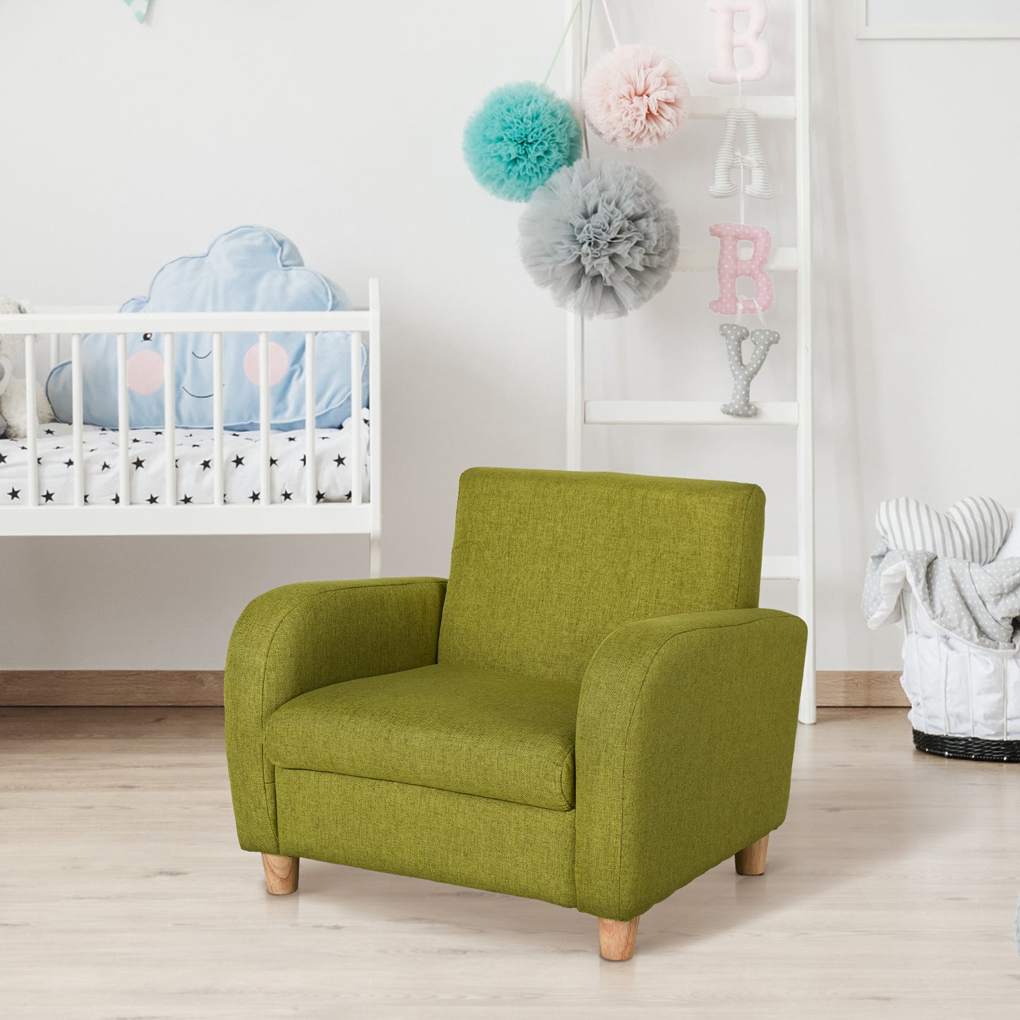 HOMCOM Sofá Infantil Mini Sofá para Crianças acima de 3 anos com Assento Acolchoado Apoio para os Braços e Estrutura de Madeira Carga Máx. 65kg 49x45x44 cm Verde