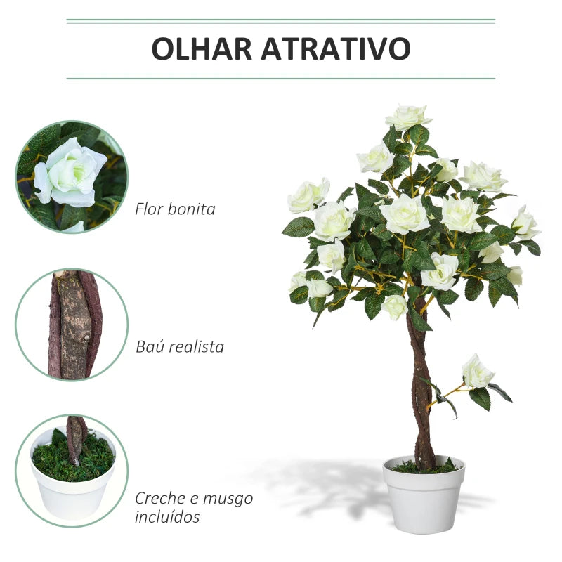 Planta Artificial Rosa Branca de 90cm