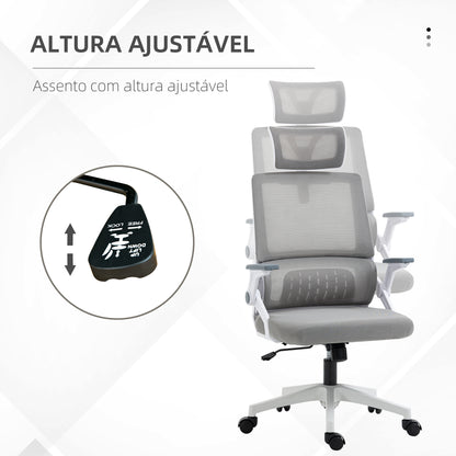 Cadeira de Escritório de Malha Cadeira de Escritório Giratória com Altura e Apoio para a Cabeça Ajustáveis 58x61x102-119 cm Cinza