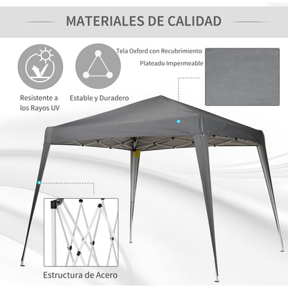 Outsunny Tenda Dobrável 297x297x250 cm Tenda com Desenho Pop Up para Jardim Campismo Festas Eventos Aço e Oxford Cinza