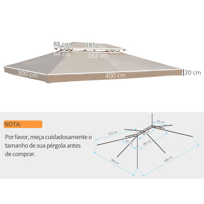 Outsunny Toldo de Substituição 4x3m para Pérgola de Jardim 2 Níveis Respirável com 10 Orifícios de Drenagem Cobertura de Substituição de Pérgola Exterior Creme