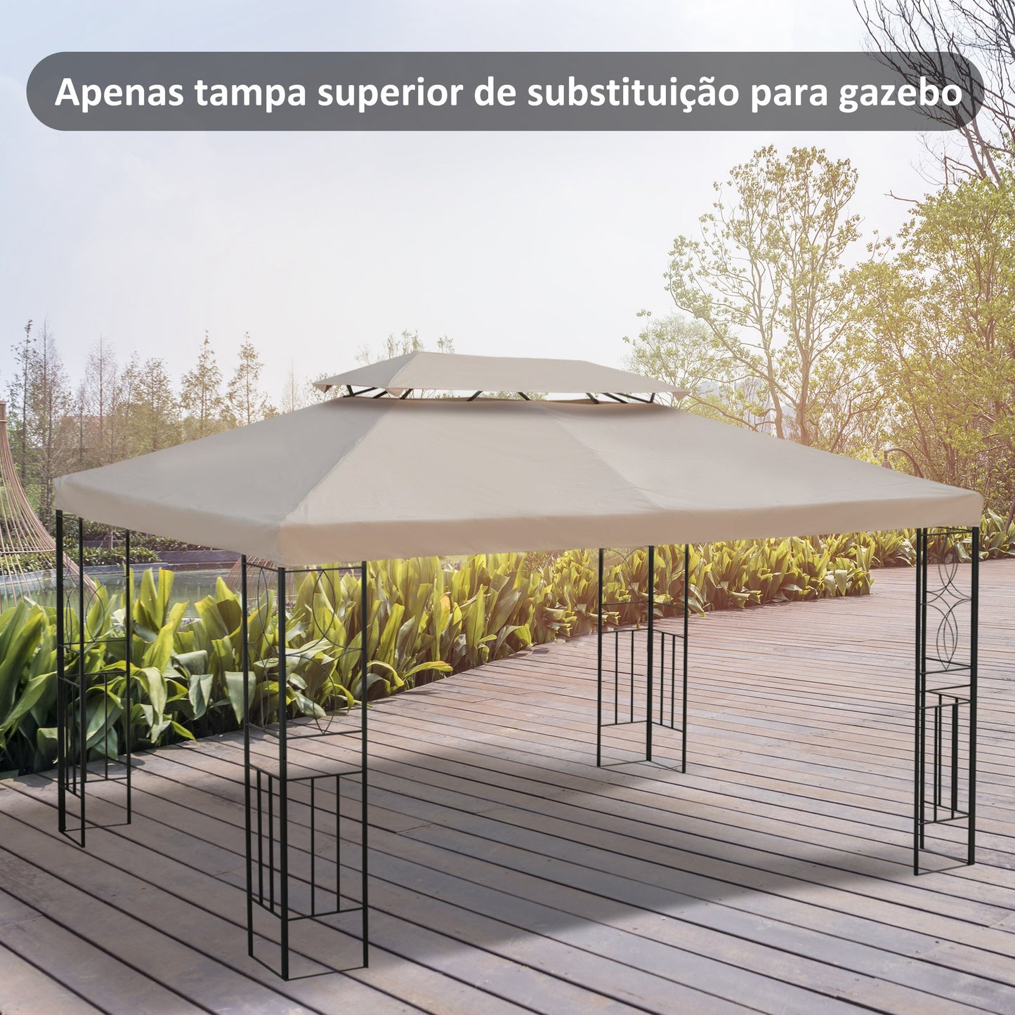 Outsunny Toldo de Substituição 4x3m para Pérgola de Jardim 2 Níveis Respirável com 10 Orifícios de Drenagem Cobertura de Substituição de Pérgola Exterior Creme