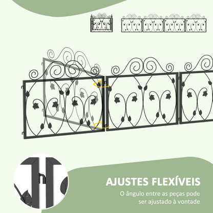 Outsunny Vedação de Jardim Exterior com 4 Painéis 57x47,5 cm Vedações Decorativas de Jardim em Aço com Ângulo Ajustável para Pátio Terraço Preto