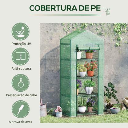 Outsunny Estufa de Jardim com 4 Prateleiras e Cobertura de PE Estufa de Aço para Cultivo de Plantas Flores 70x50x160cm Verde