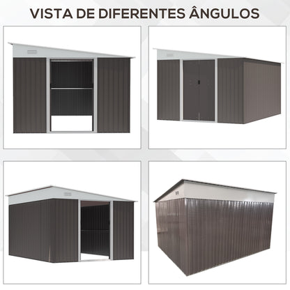 Outsunny Abrigo de Jardim 280x345x201 cm 8,9 m² Abrigo de Exterior de Aço para Armazenamento de Ferramentas com Portas e 2 Janelas Cinza