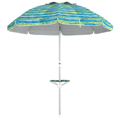 Outsunny Chapéu de Sol de Praia Ø190x215 cm Chapéu de Sol para Terraço com Inclinação de 45° e Altura Ajustável Mesa com Porta-Copos Anti-UV Impermeável e Bolsa de Transporte para Jardim Multicolor