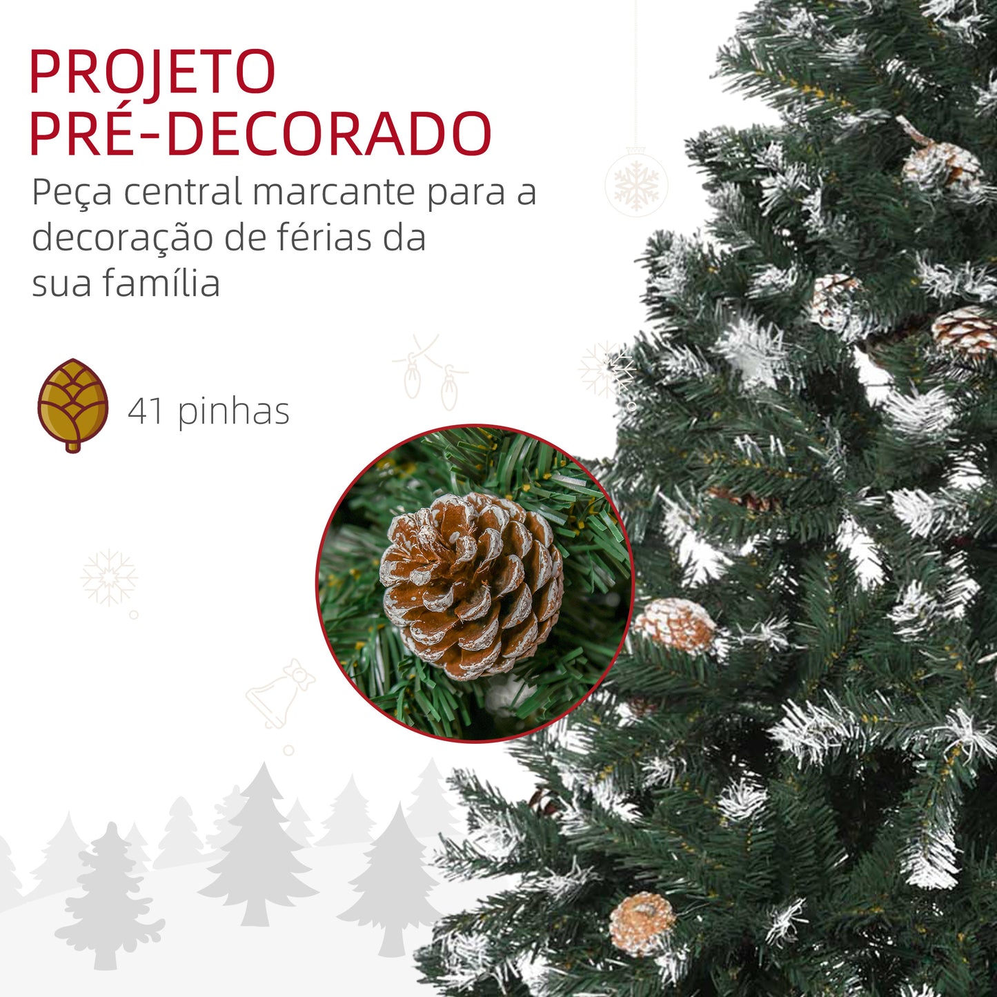 HOMCOM Árvore de Natal Artificial 150cm com 676 Ramas e 41 Pinhas Folhas de PVC com Efeito de Neve Base Dobrável e Suporte Metálico para Interiores Verde