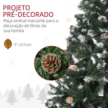 HOMCOM Árvore de Natal Artificial 150cm com 676 Ramas e 41 Pinhas Folhas de PVC com Efeito de Neve Base Dobrável e Suporte Metálico para Interiores Verde