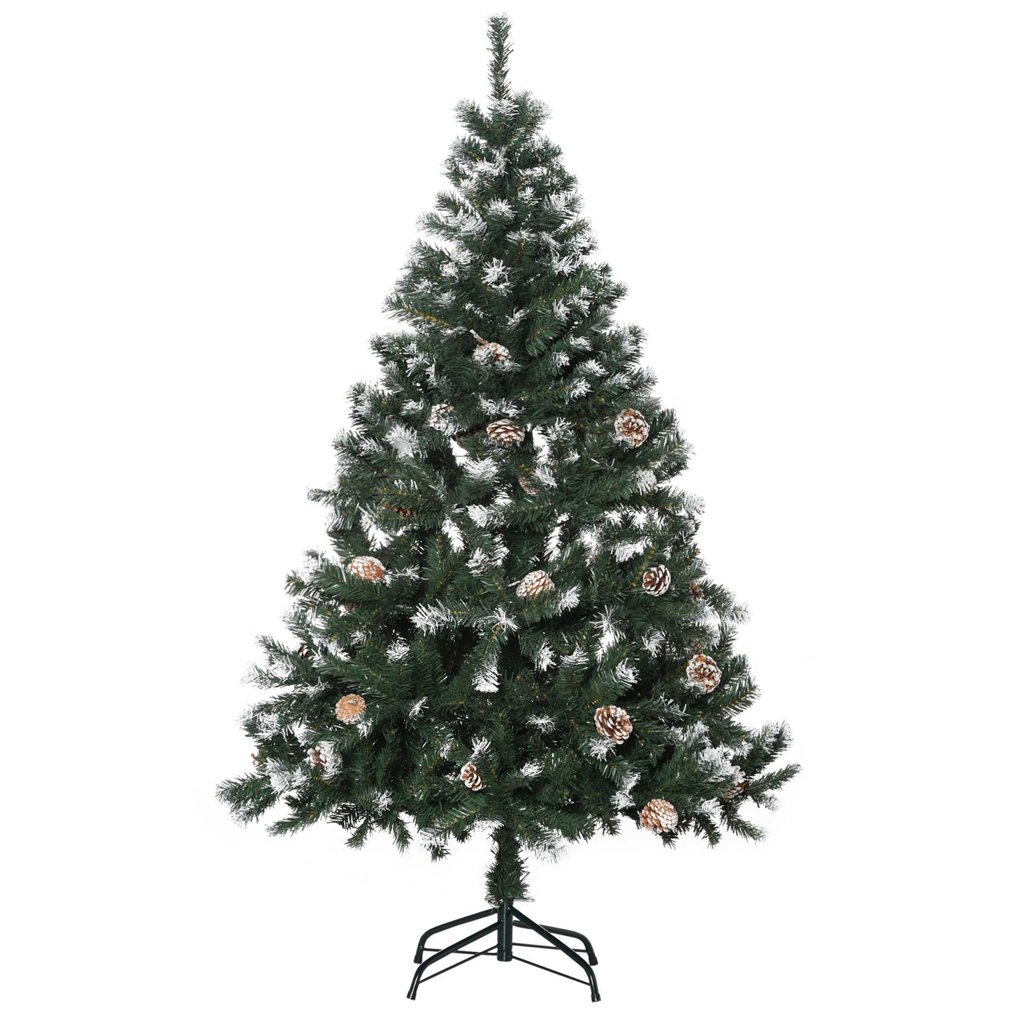 HOMCOM Árvore de Natal Artificial 150cm com 676 Ramas e 41 Pinhas Folhas de PVC com Efeito de Neve Base Dobrável e Suporte Metálico para Interiores Verde