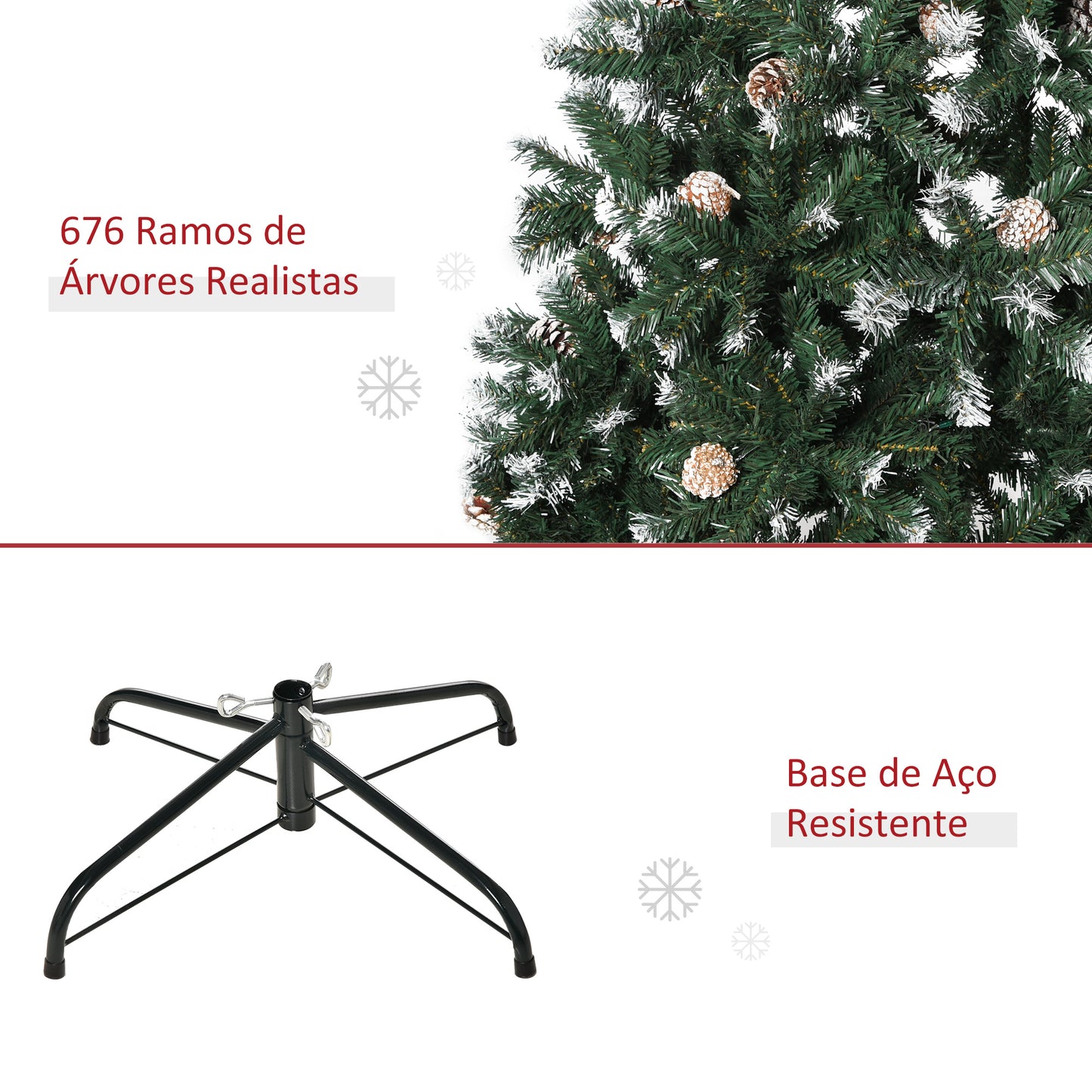 HOMCOM Árvore de Natal Artificial 150cm com 676 Ramas e 41 Pinhas Folhas de PVC com Efeito de Neve Base Dobrável e Suporte Metálico para Interiores Verde