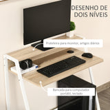 HOMCOM Secretária Mesa de Computador 84x45x85cm com Bancada de Madeira e Pés de Metal Estilo Moderno para Escritório Estúdio Dormitório Carga Máxima 20kg Carvalho e Branco