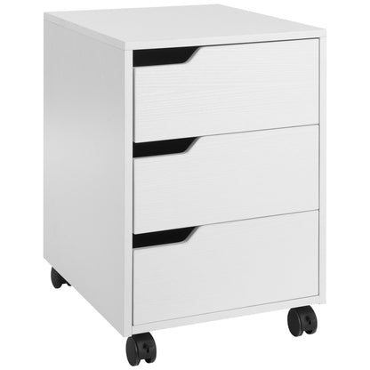 HOMCOM Bloco de Gavetas Arquivo Móvel para Escritório Madeira 3 Gavetas Com Rodinhas (2 delas com Travão) 40x50x57,5 cm MDF Branco