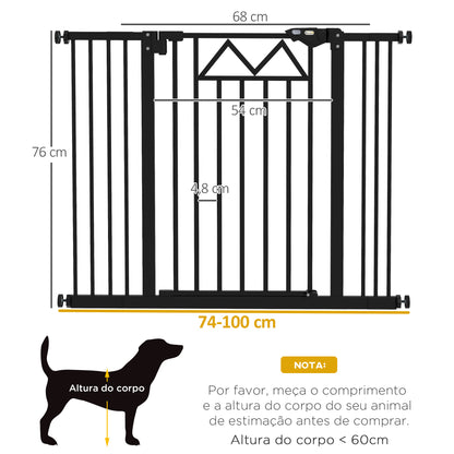 PawHut Barreira de Segurança Extensível Barreira para Animais de Estimação com Fecho Automático e Sistema de Duplo Bloqueio para Porta Corredor Escada 74-100x76 cm Preto