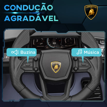 AIYAPLAY Carro Elétrico para Crianças acima de 3 Anos Carro Lamborghini Revuelto Carro Elétrico para Crianças com Bateria 12V Controlo Remoto Faróis LED Buzina Música e Rodas Auxiliares 105x60x40 cm Cinza