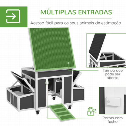 PawHut Galinheiro de Madeira 147x93,5x89,5 cm Galinheiro para Exterior com Janela Porta Ninho Tabuleiro Amovível e Poleiros Gaiola para 6 Galinhas Cinza