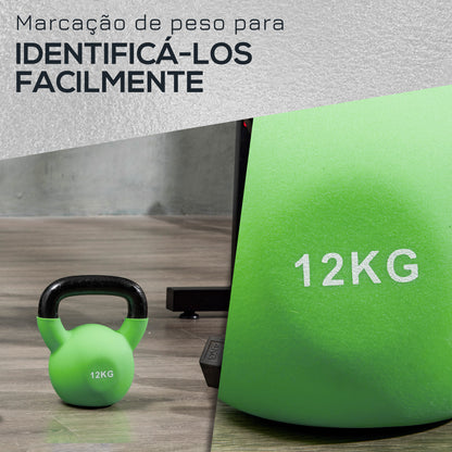 HOMCOM Kettlebell de 12kg de Ferro Fundido Haltere Kettlebell com Revestimento de Neoprene para Treinamento de Força Casa Ginásio 20x13x23cm Verde