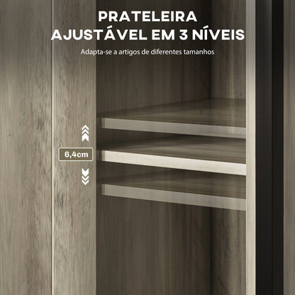 HOMCOM Conjunto de 2 Mesas Auxiliares para Sala de Estar Mesas Auxiliares Indutrial com Porta Magnética e Prateleira Ajustável Mesa de Cabeceira para Dormitório 34x30x80 cm Marom Acinzentado