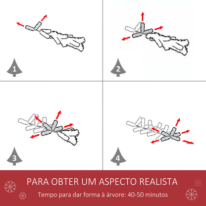 Árvore de Natal Ø140x225cm Neve Artificial com 1083 Pontas de PVC Base Dobrável e Suporte de Metal Decoração de Natal para Interiores Verde e Branco