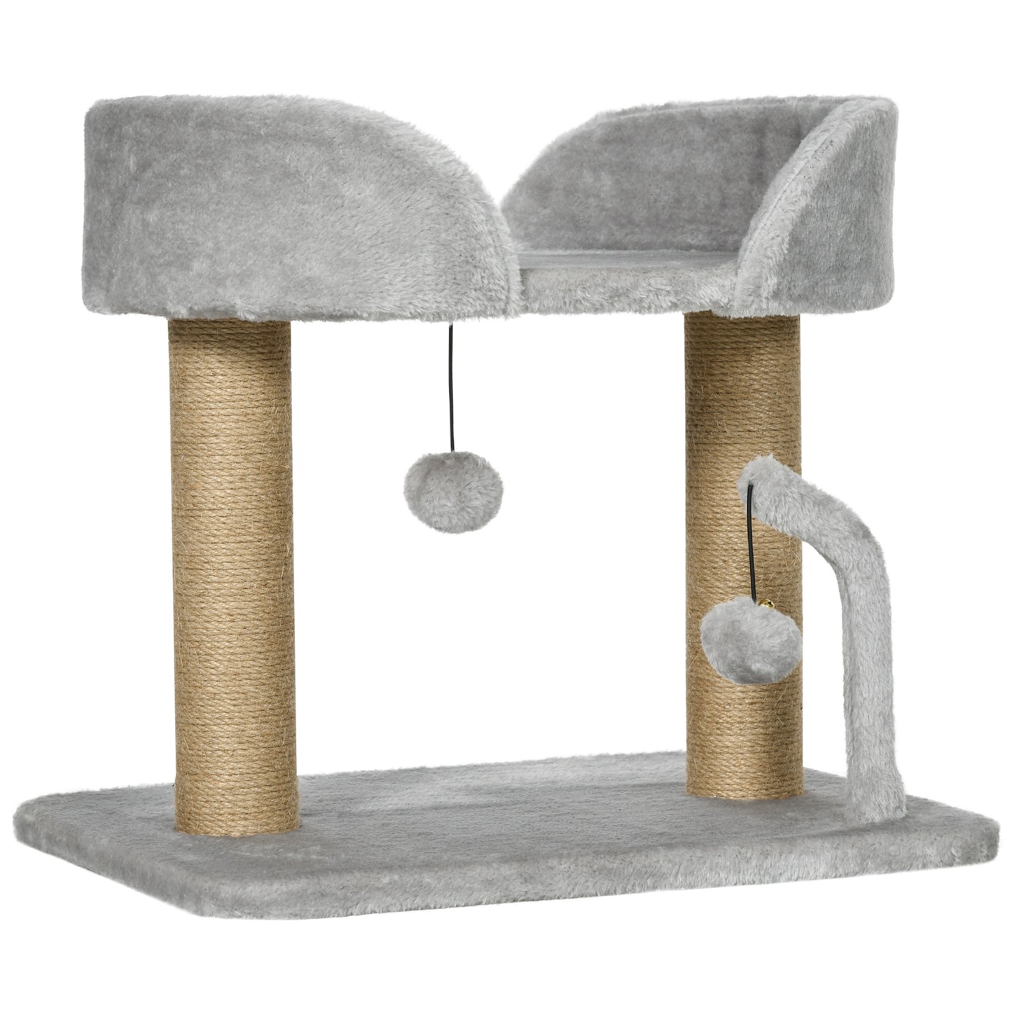 PawHut Arranhador para Gatos Pequenos Altura 42 cm Arranhador para Gatos com Cama Bolas Supensas e Postes de Juta 48x38x42 cm Cinza