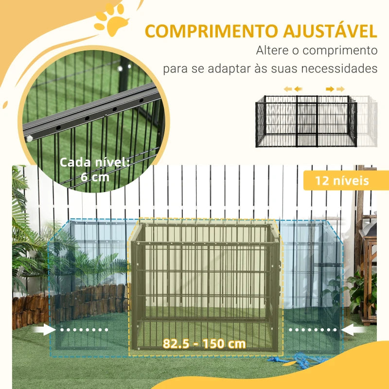 PawHut Parque para Cães de 6 Painéis Gaiola de Metal para Animais de Estimação com Largura Ajustável e Estrutura de Aço 82,5-150x79x61 cm Preto