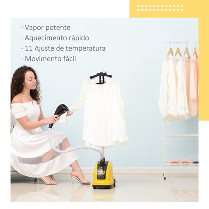 HOMCOM Ferro de Engomar a Vapor com Depósito de 1,4L e Temperatura Ajustável em 11 Níveis Ferro de Engomar a Vapor Vertical 26x21,5x146cm Amarelo e Preto