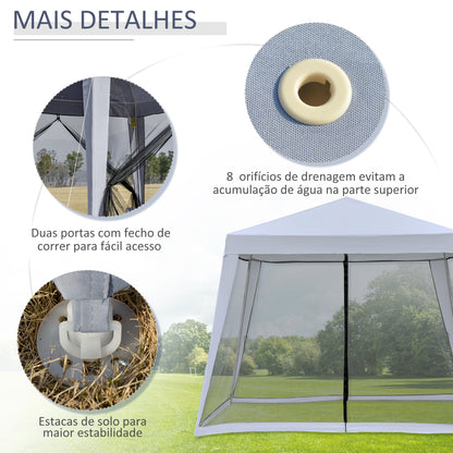 Outsunny Tenda de Jardim 3x3m Gazebo com 4 Partes Laterais Mosquiteiro com Zíper Proteção UV para Patio Cinza