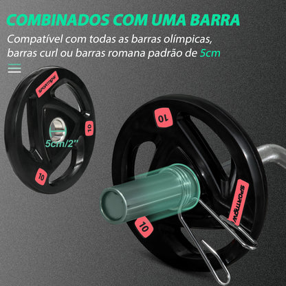 SPORTNOW Conjunto de 2 Discos de Pesos Olimpicos 10kg Ferro Fundido Placas de Peso Revestido em Borracha com Orifício de 5cm para Treinamento Fitness em Ginásio Casa Ø32x4cm Preto