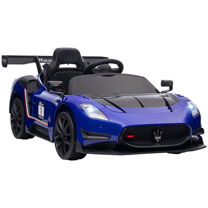 AIYAPLAY Carro Elétrico para Crianças acima de 3 Anos Carro Maserati GT2 Carro Elétrico a Bateria 12V Carro Elétrico para Crianças com Controlo Remoto Faróis LED Buzina Música e Rodas Auxiliares 115x60x45 cm Azul