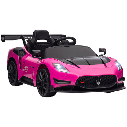 AIYAPLAY Carro Elétrico para Crianças acima de 3 Anos Carro Maserati GT2 Carro Elétrico a Bateria 12V Carro Elétrico para Crianças com Controlo Remoto Faróis LED Buzina Música e Rodas Auxiliares 115x60x45 cm Rosa