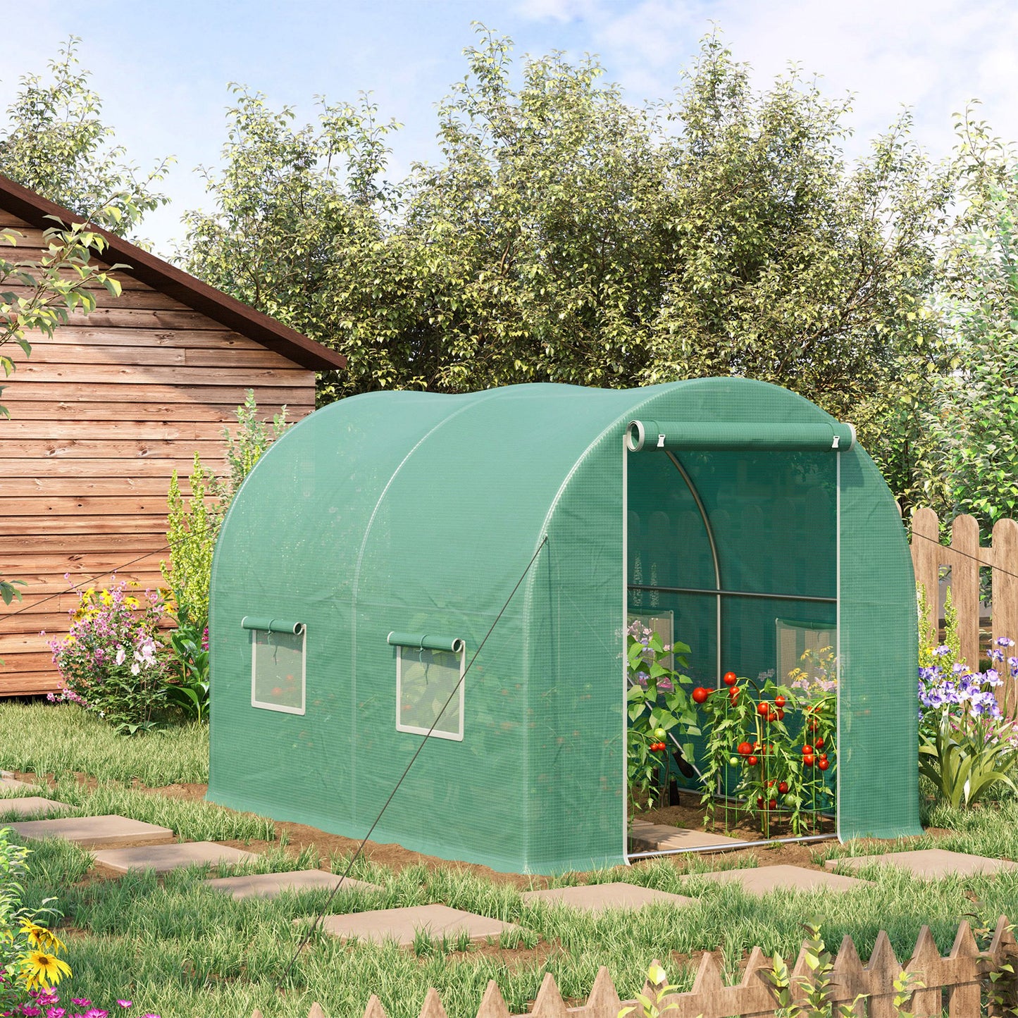 Outsunny Estufa Tipo Túnel 300x200x195 cm com Porta e 4 Janelas Estufa de Jardim para Cultivo de Plantas e Verduras com Cobertura PE 140g/㎡ Verde