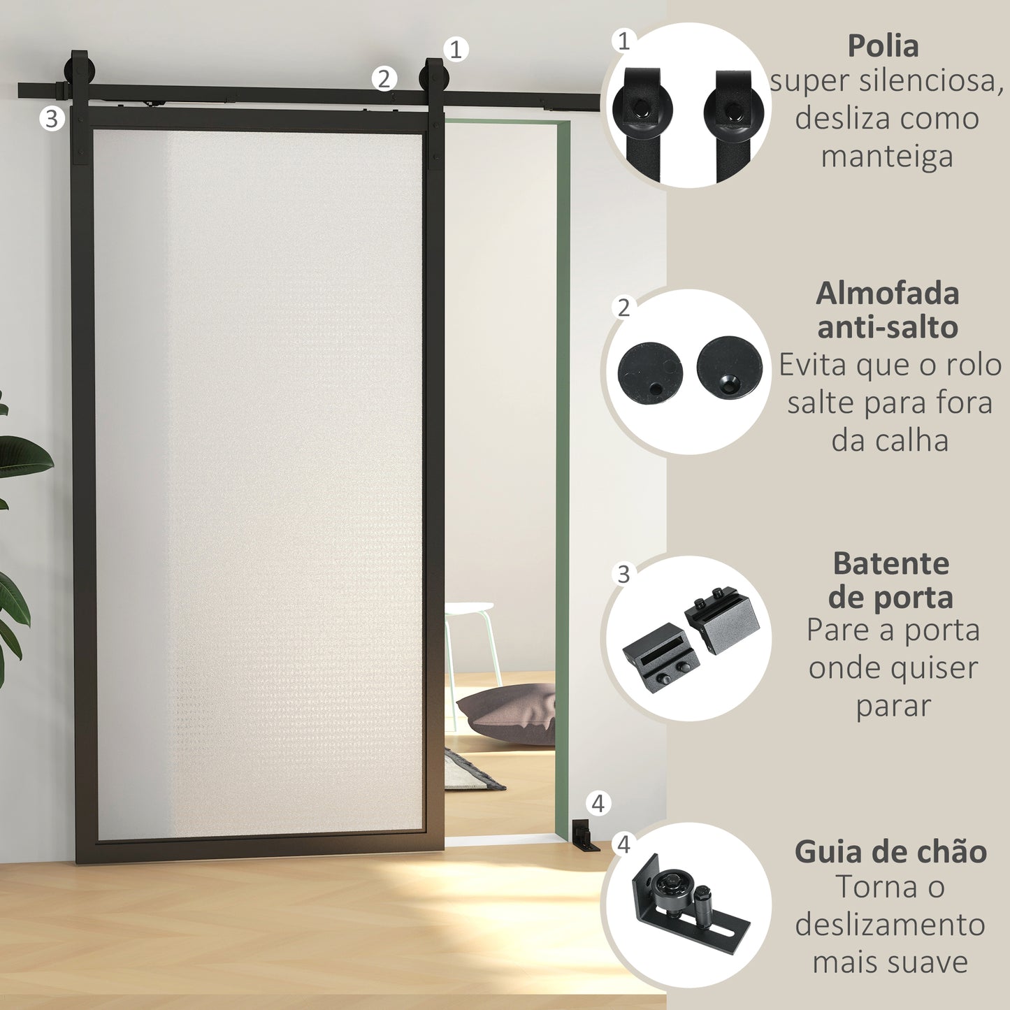 HOMCOM 4FT / 122CM Kit de ferragens para porta deslizante dobrável para 2 portas com trilho para celeiro preto