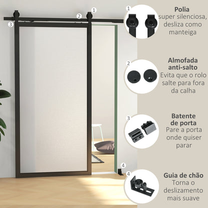 HOMCOM 4FT / 122CM Kit de ferragens para porta deslizante dobrável para 2 portas com trilho para celeiro preto