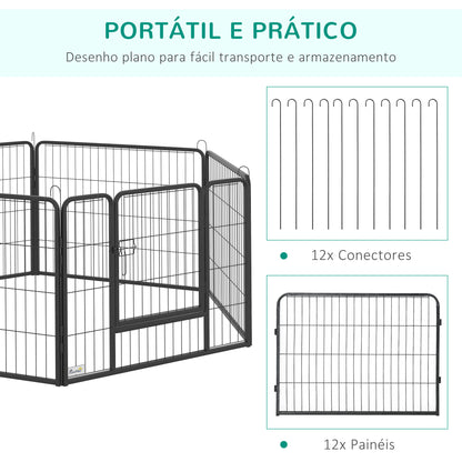 PawHut Parque para Cães com 12 Painéis Recinto para Animais de Estimação Modular com 2 Portas para Interior e Exterior Aço 80x60 cm Preto