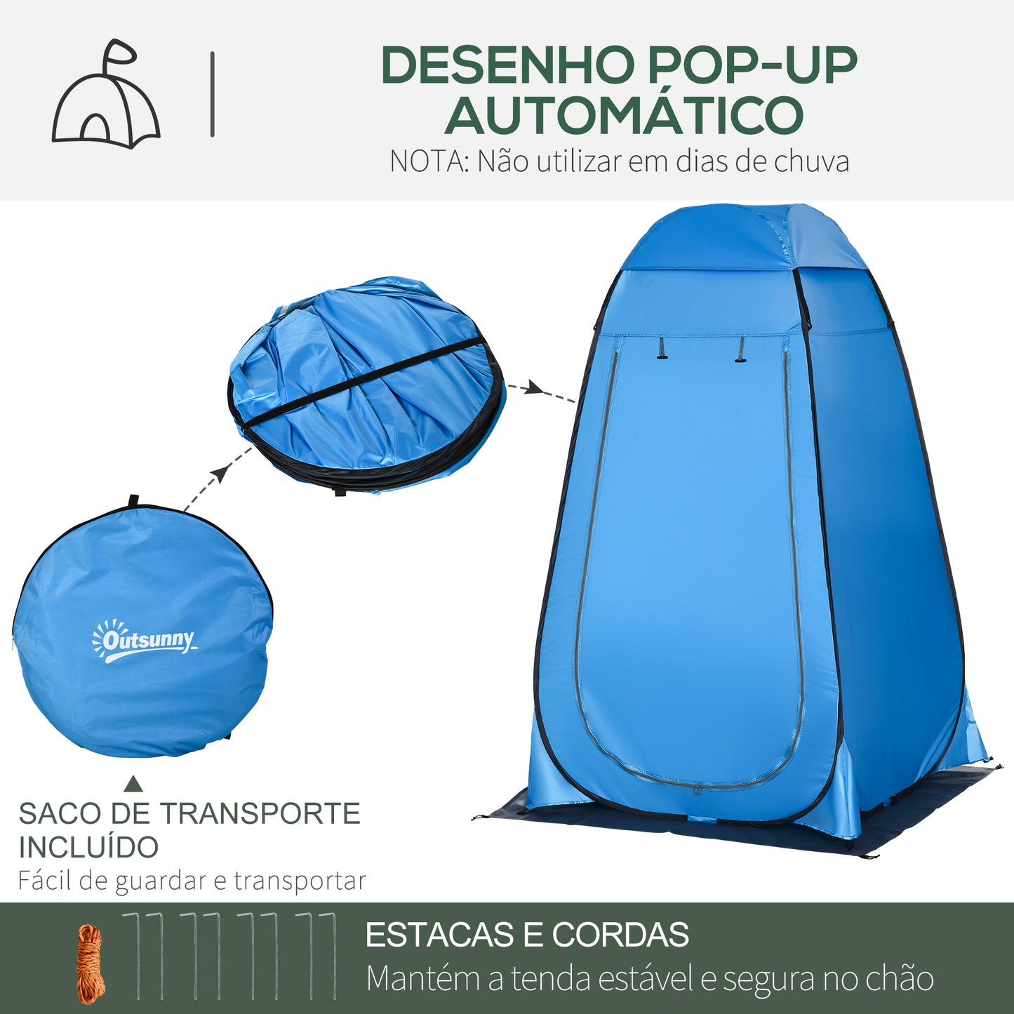 Outsunny Tenda de Duche Tenda de Privacidade Portátil com 1 Gancho Bolso Bolsa de Transporte e UV20+ para Duche Trocador Sanita 126x124x189 cm Azul