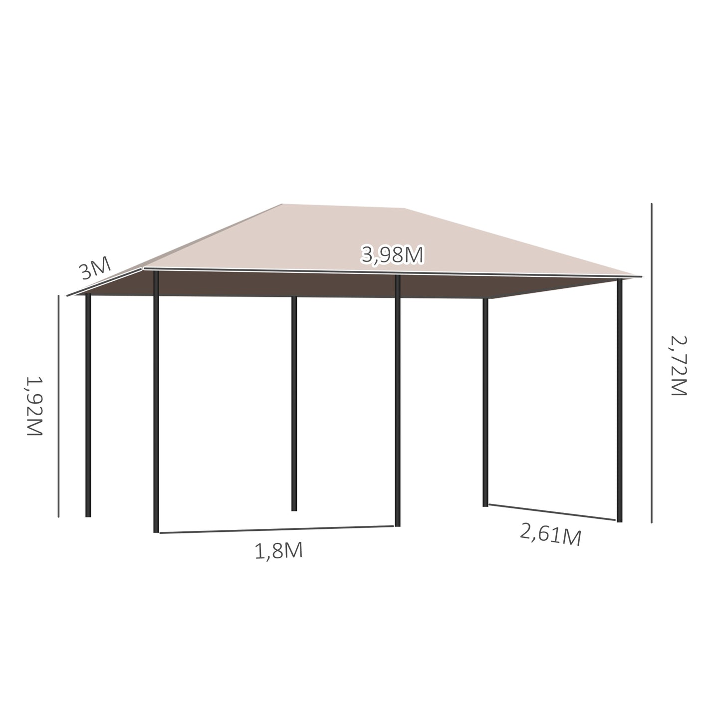 Outsunny Pégola de Jardim Pérgola de Exterior com Paredes Laterais Amovíveis e Estrutura de Aço para Festas Eventos 398x300x272 cm Cáqui