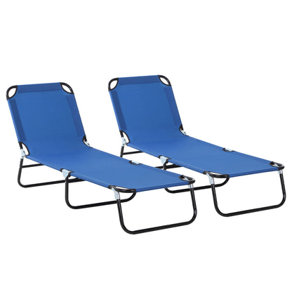 Outsunny Conjunto de 2 Espreguiçadeiras Dobráveis Espreguiçadeiras de Jardim Reclináveis com Encosto Ajustável em 5 Posições Carga 120 kg para Varanda Piscina 188x56x28 cm Azul