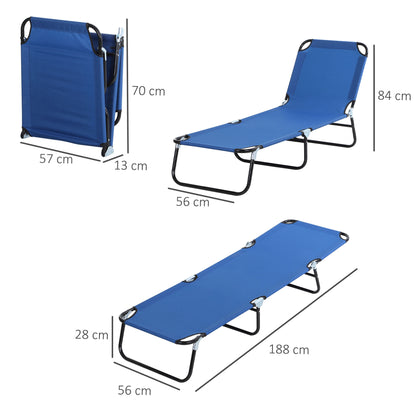 Outsunny Conjunto de 2 Espreguiçadeiras Dobráveis Espreguiçadeiras de Jardim Reclináveis com Encosto Ajustável em 5 Posições Carga 120 kg para Varanda Piscina 188x56x28 cm Azul