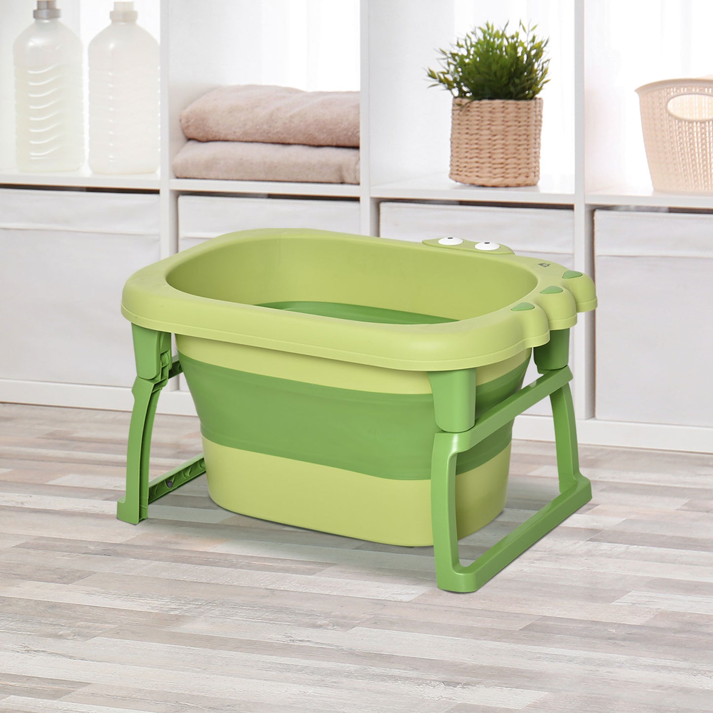 HOMCOM Banheira Dobrável para Bebé de 0-6 Anos Capacidade 105L Banheira Portátil para Crianças com Pés Antiderrapantes e Orifício de Drenagem Carga Máxima 50kg 75,3x55,4x43 cm Verde