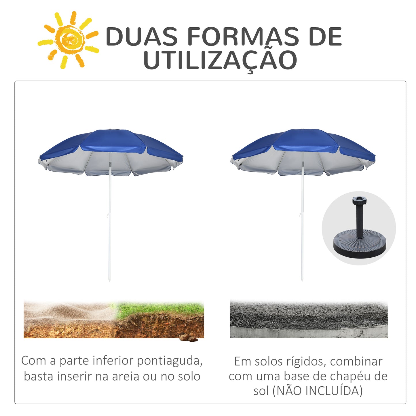 Outsunny Chapéu de Sol de Praia com Painel Lateral Ø191x211 cm Chapéu de Sol de Praia com Manivela Manual Teto Inclinável 2 Bolsos e 2 Janelas para Jardim Piscina Azul