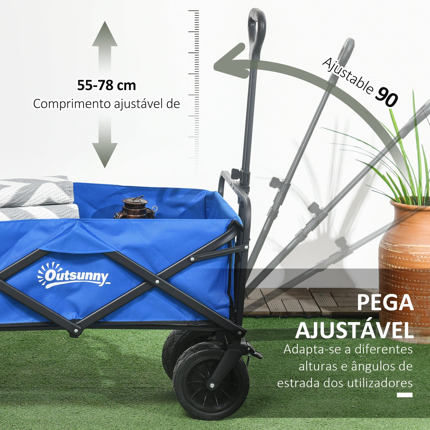 Outsunny Carrinho de Transporte com Bolsa Térmica Removível Carrinho Dobrável com Alça Ajustável e Bolsa de Transporte Capacidade 100 kg para Campismo Praia 113x57x77-100 cm Azul