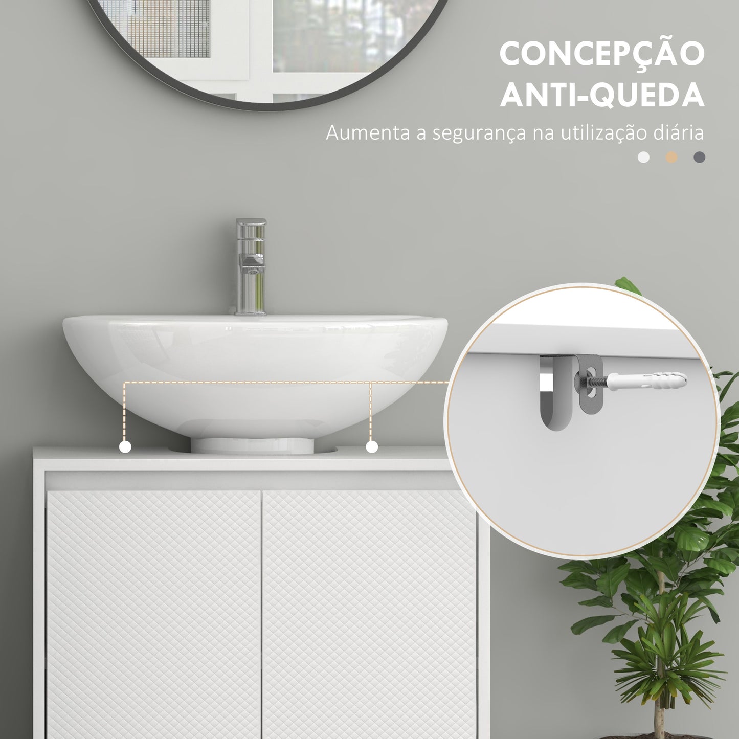 HOMCOM Móvel para Lavatório Pousar Móvel para Lavatório Moderno com Prateleira Anti-Tombo Carga 40 kg 60x30x60 cm Branco