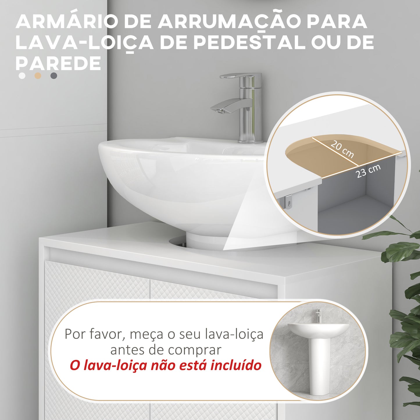 HOMCOM Móvel para Lavatório Pousar Móvel para Lavatório Moderno com Prateleira Anti-Tombo Carga 40 kg 60x30x60 cm Branco