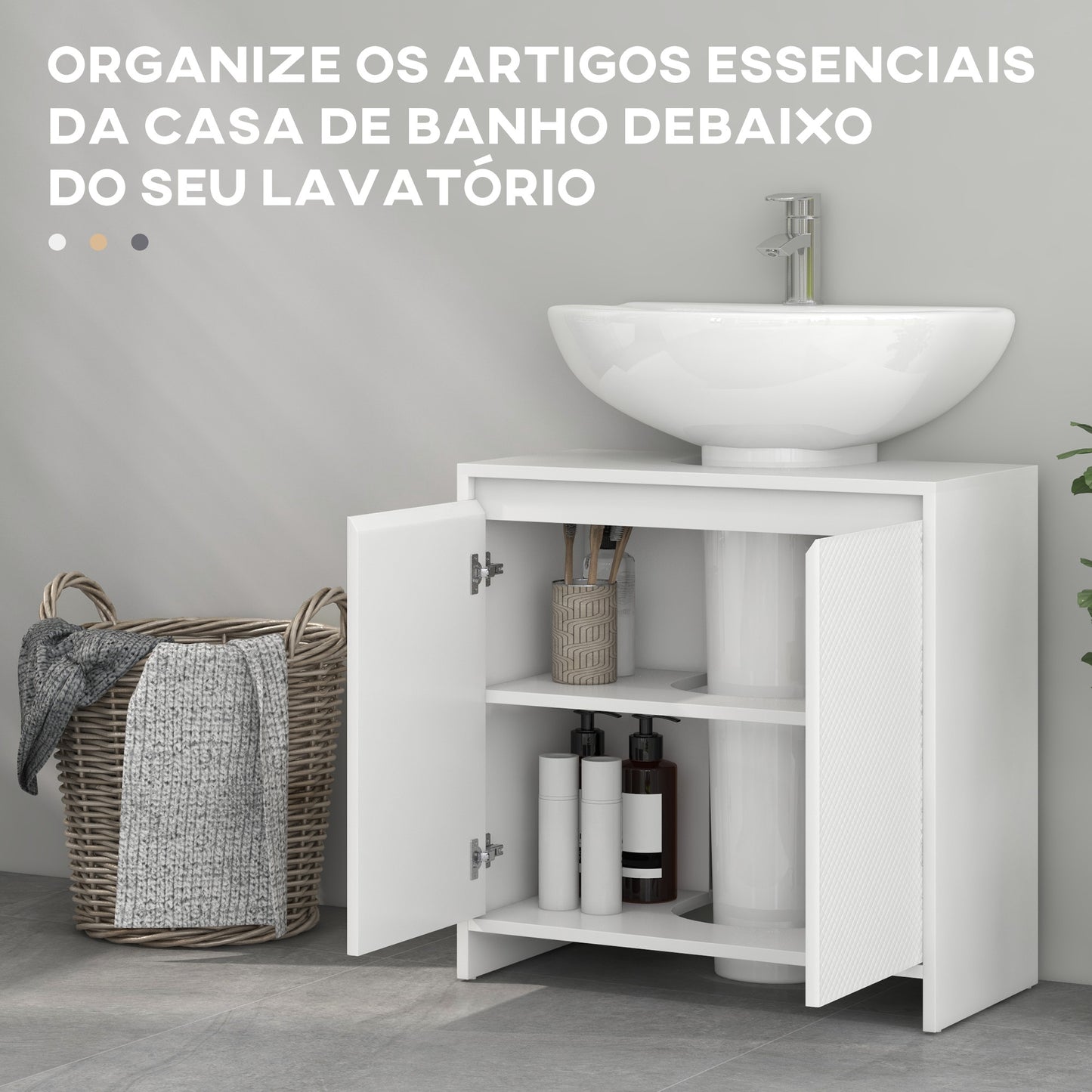 HOMCOM Móvel para Lavatório Pousar Móvel para Lavatório Moderno com Prateleira Anti-Tombo Carga 40 kg 60x30x60 cm Branco