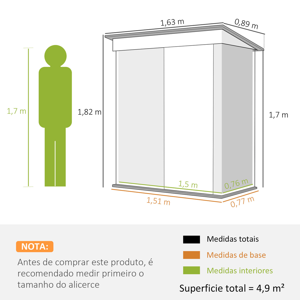 Abrigo de Jardim Metálico – 163x89x182 cm | 1,5 m² de Armazenamento