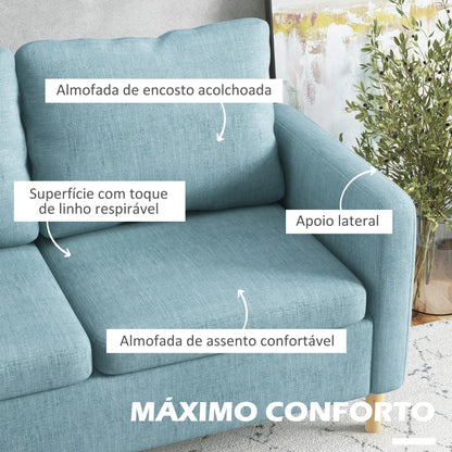 Sofá Dool de 2 Lugares em Tecido Premium com 2 Bolsos Laterais - Azul - 143x76x83 cm - Design Nórdico