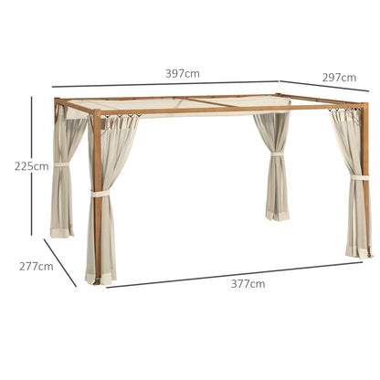 Outsunny Pérgola de Jardim 4x3 m Pérgola para Exterior com Teto Retrátil Mosquiteiros Laterais de Malha e Estrutura de Alumínio para Terraço Pátio Natural