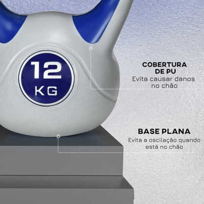 SPORTNOW Kettlebell 12 kg Peso Russo com Revestimento de PU e Enchimento de Areia para Treinamento em Casa Ginásio 24x17x28 cm Azul Marrinho e Cinza