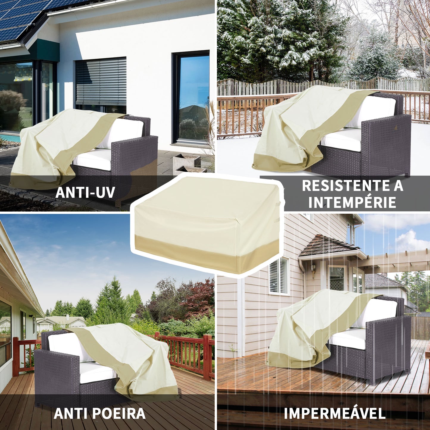 Outsunny Capa Protetora para Móveis de Jardim 152x87x59-79 cm Cobertura de Móveis Mesas Exterior Tecido Oxford 600D Impermeável com Fivela para Pátio Terraço Bege e Creme